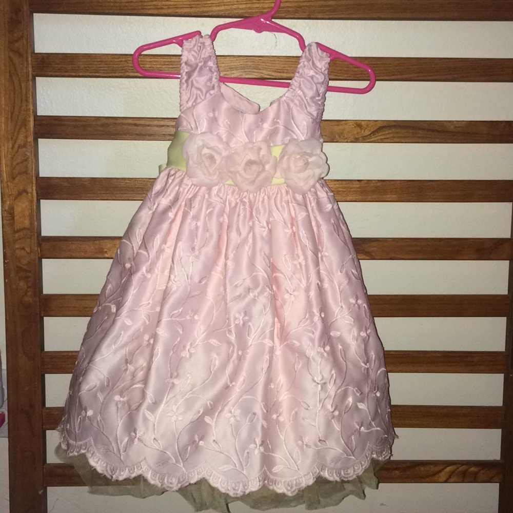 Girls Light Pink with Lime Long Dress 18 months